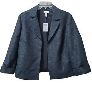 Chicos Nico Chinoiserie Black Jacquard Open Front Black/Silver Jacket Sz 1 M NWT